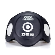 Black protective belly pad gear with white circular designs and 'Danger' branding on a white background