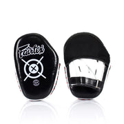 Black focus mitts with white logo on a white background