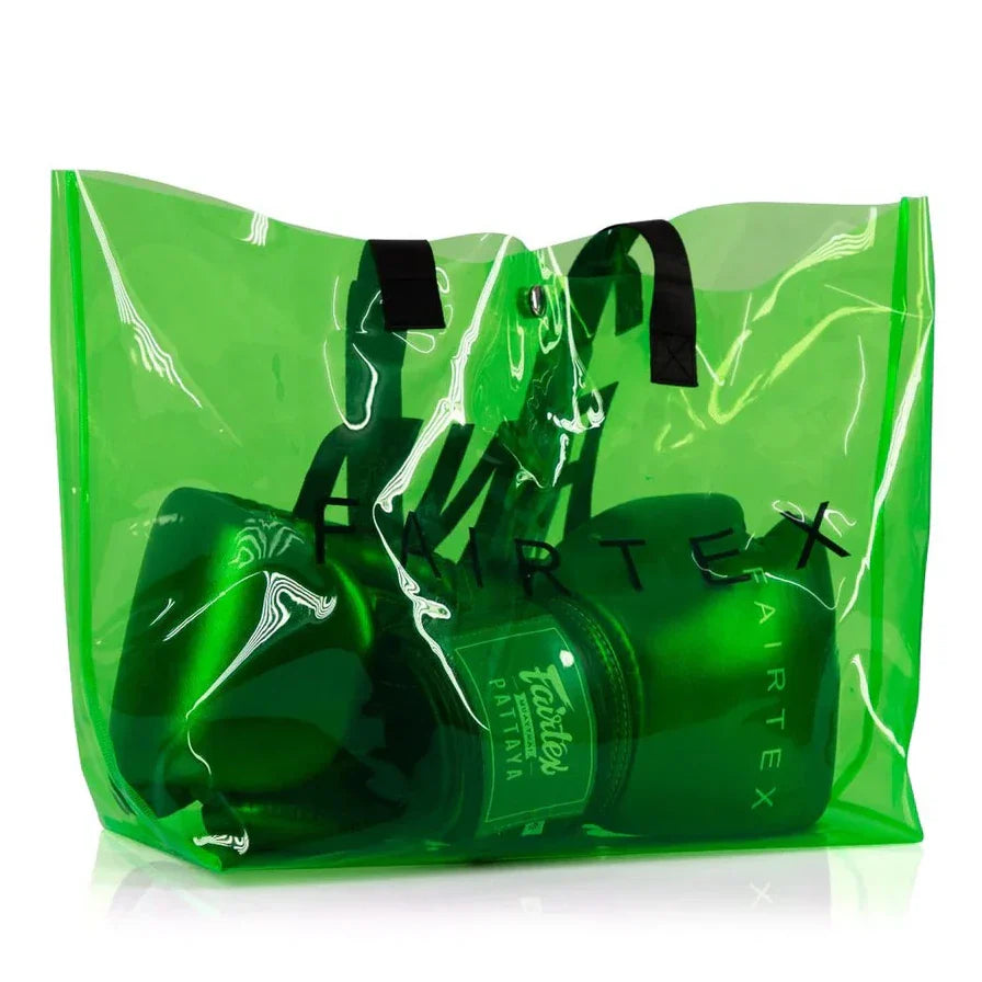 Green boxing gloves with 'Airtex' branding in a transparent green packaging bag.