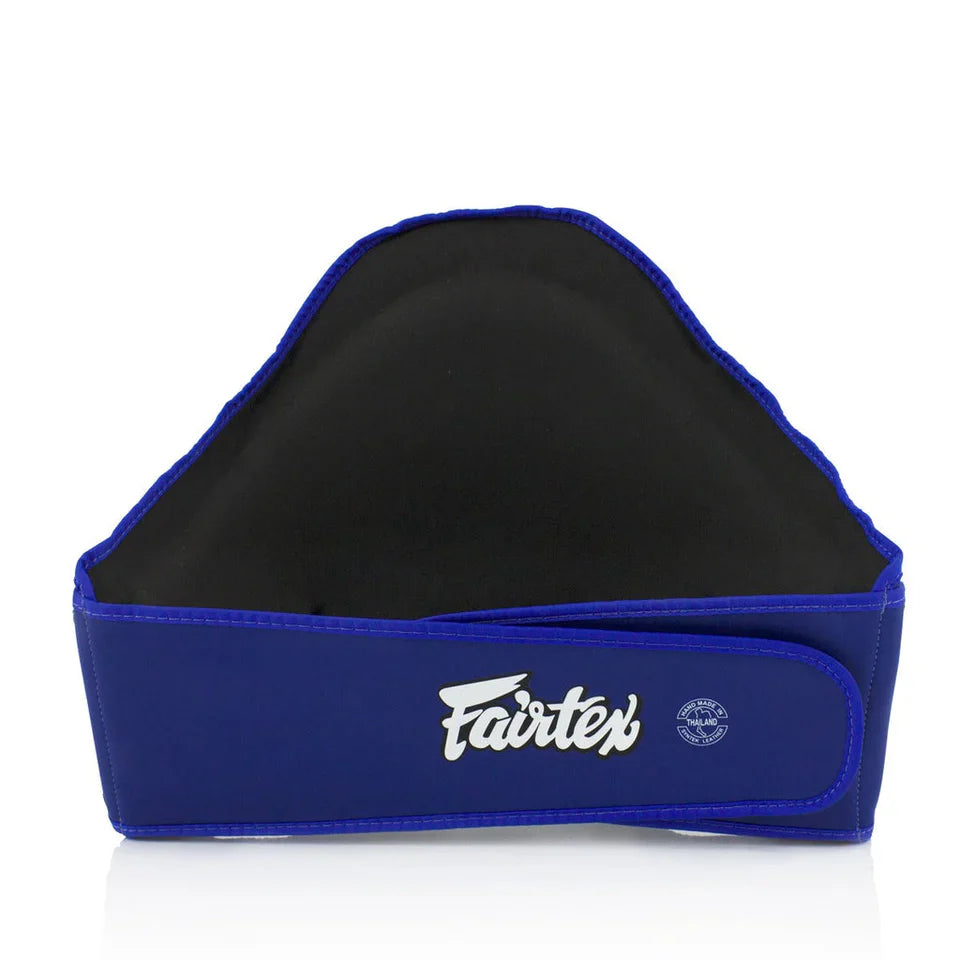 Blue and black belly pad with Fairtex logo on a white background