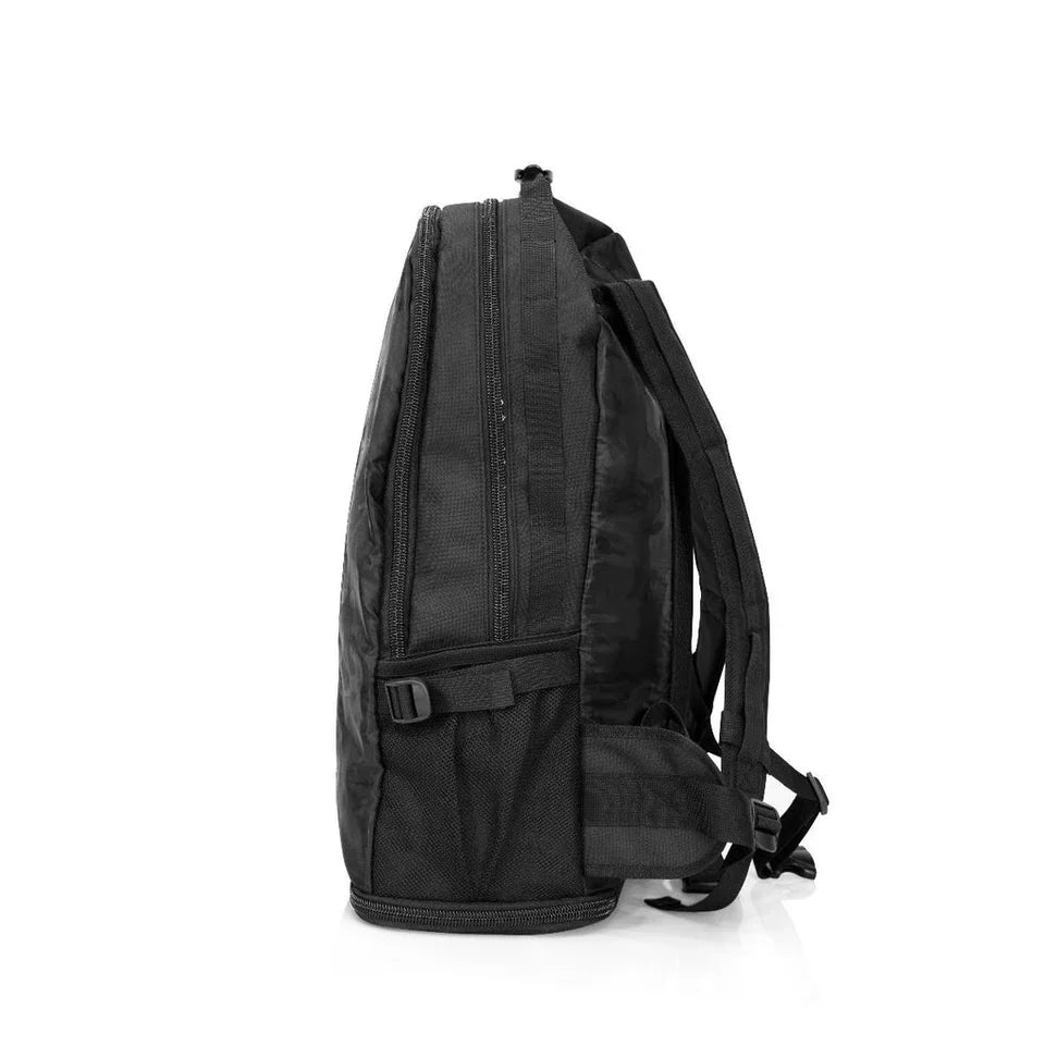 Black backpack on a white background