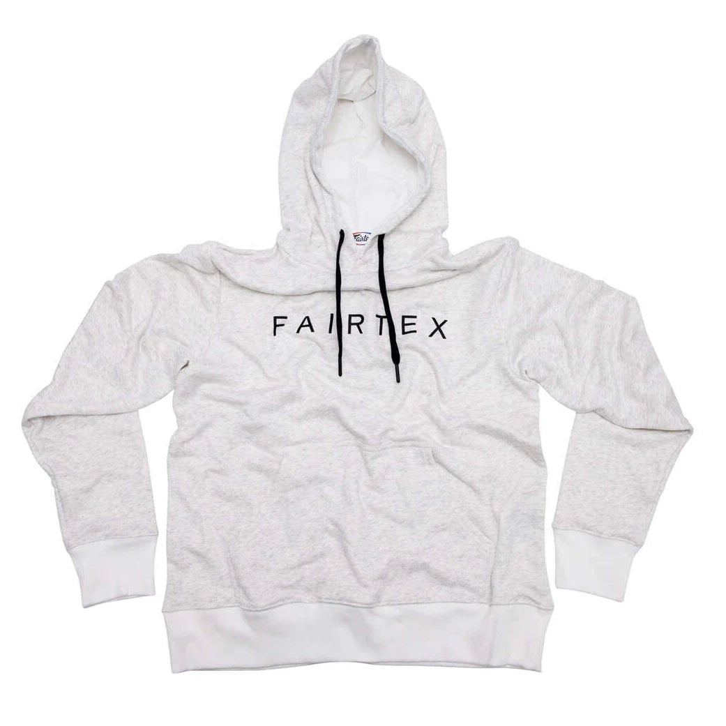 White hoodie with 'FAIRTEX' logo on a white background