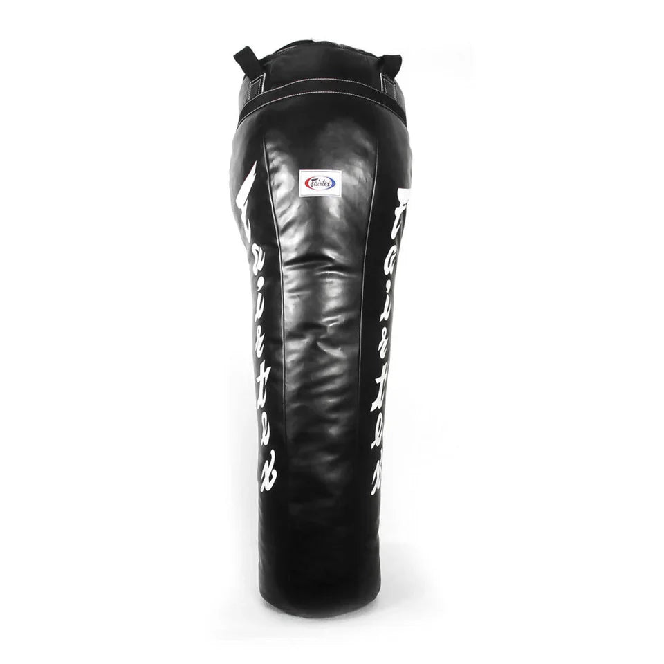 Black Fairtex Boxing Bag with white branding on a white background
