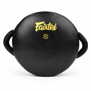 Black round shield with Fairtex logo on a white background