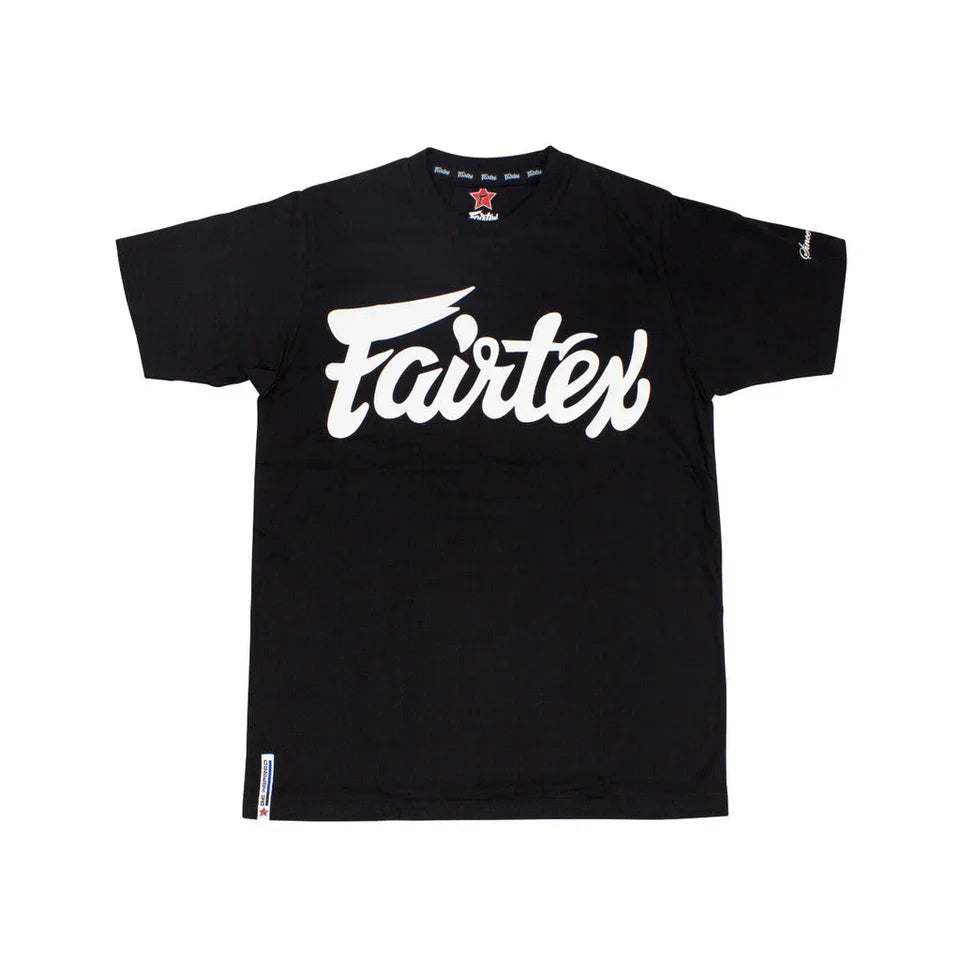 Black t-shirt with 'Fairtex' logo on a white background