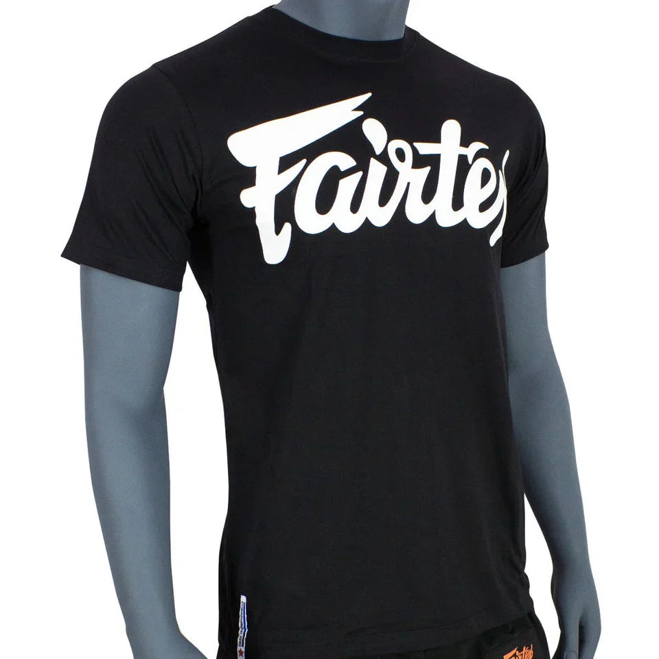 Black t-shirt with 'Fairtex' logo on a mannequin