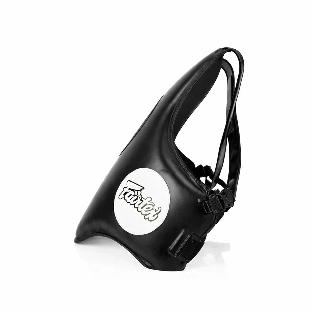 Black body protector with a visible brand logo on a white background