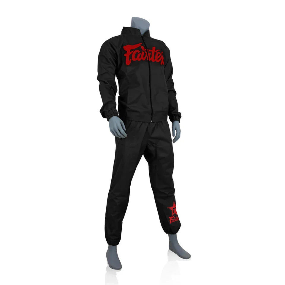 Black sweatsuit with Fairtex logo on a white background