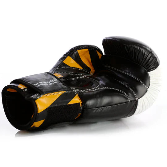 Black and yellow boxing gloves on a white background