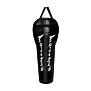 Black punching bag with 'Fairtex' branding on a white background